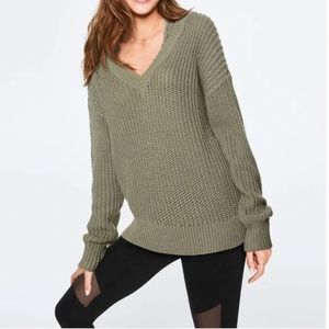 Victoria's Secret PINK Heritage V Neck Knit Sweater Shale Green XSMALL NEW